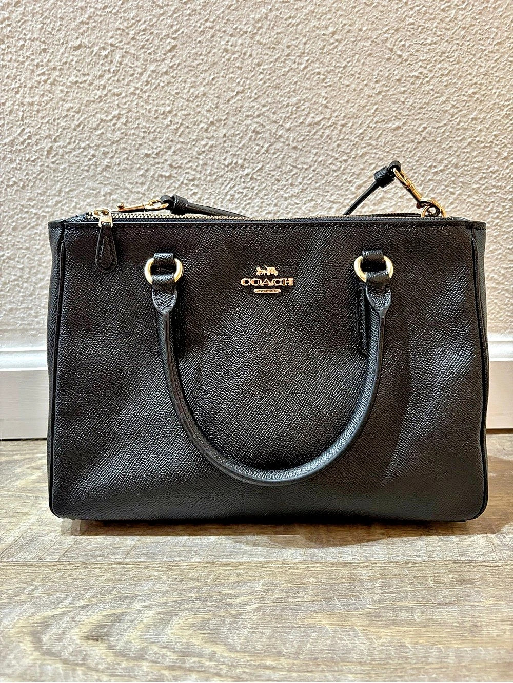 Coach Surrey Carryall Black Leather Satchel Crossbody F44958